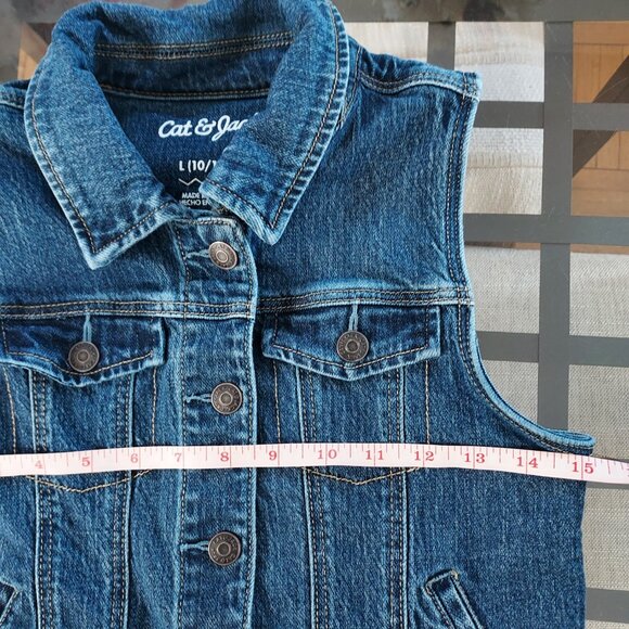 Cat & Jack girls jean jacket vest size L (10-12) blue medium wash - Picture 7 of 8